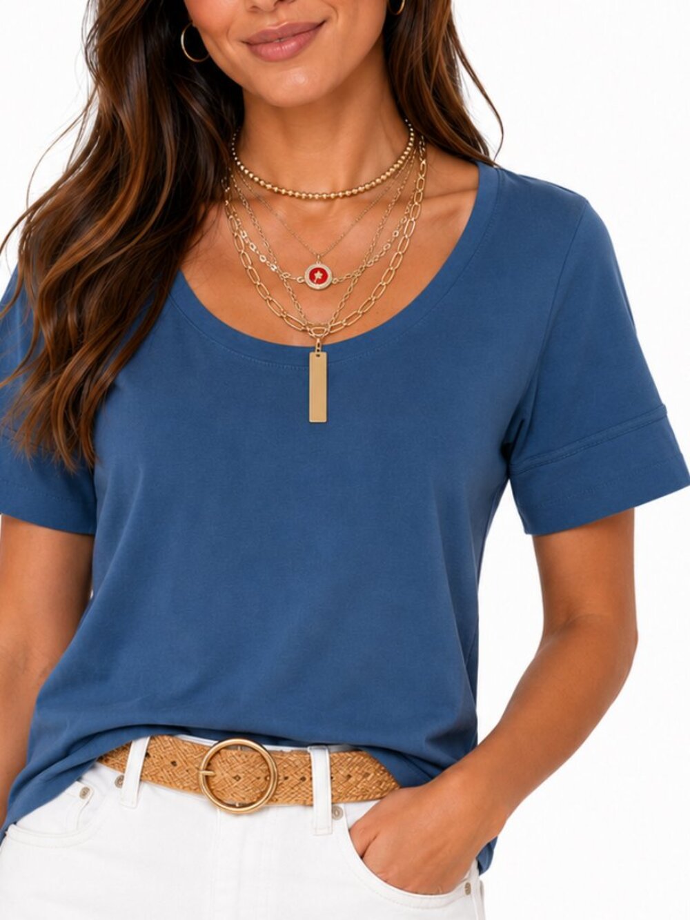 J.Jill Blue Pima Cotton Scoop Neck Tee Size Medium